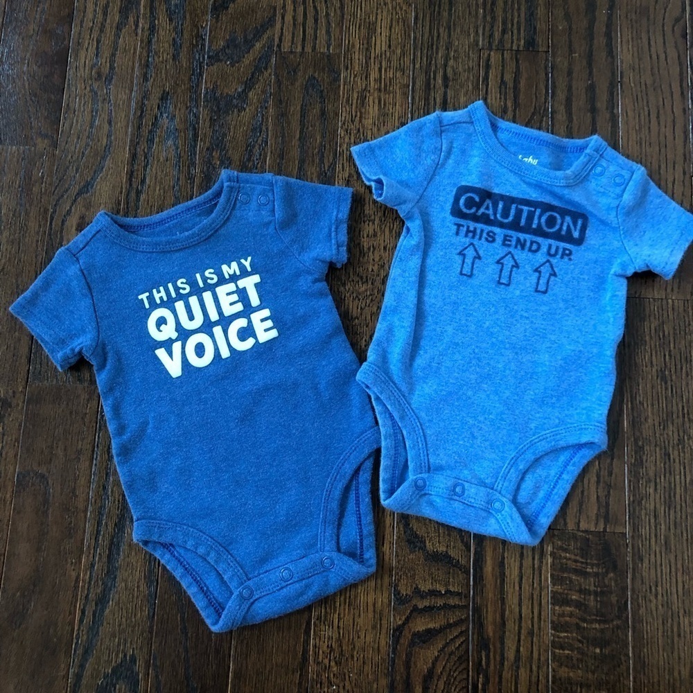 baby B’gosh Boys 3M Cotton Onesies Bundle (x2) w/ Velvet Graphic Sayings - VGUC!